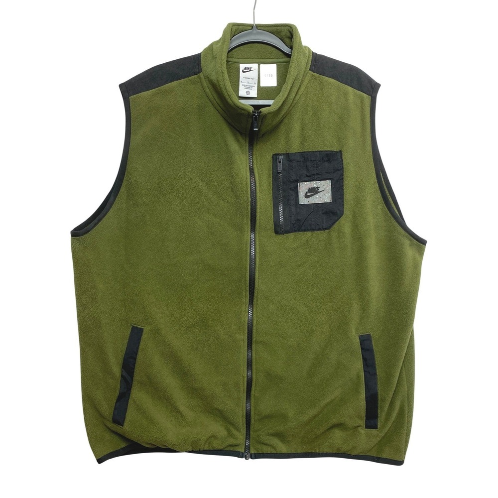 Nike Full Zip Vest Therma-FIT Mens XL Olive Green Fleece